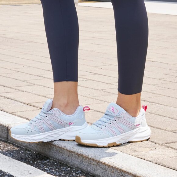 Women's Sneakers Walking Shoes Slip on Cushion Tennis Shoe Workout Gym Grey - Picture 2 of 7